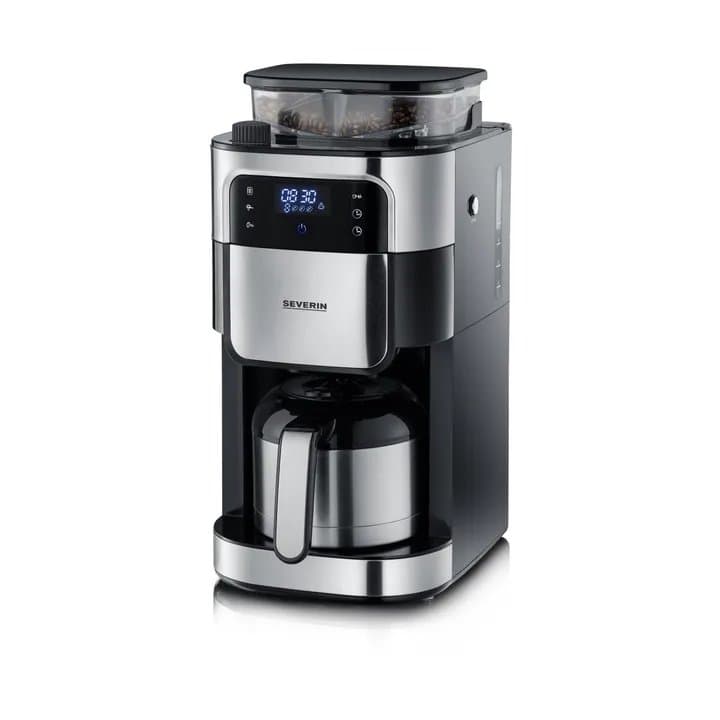 Stainless steel coffee maker with built-in bean grinder and thermal carafe