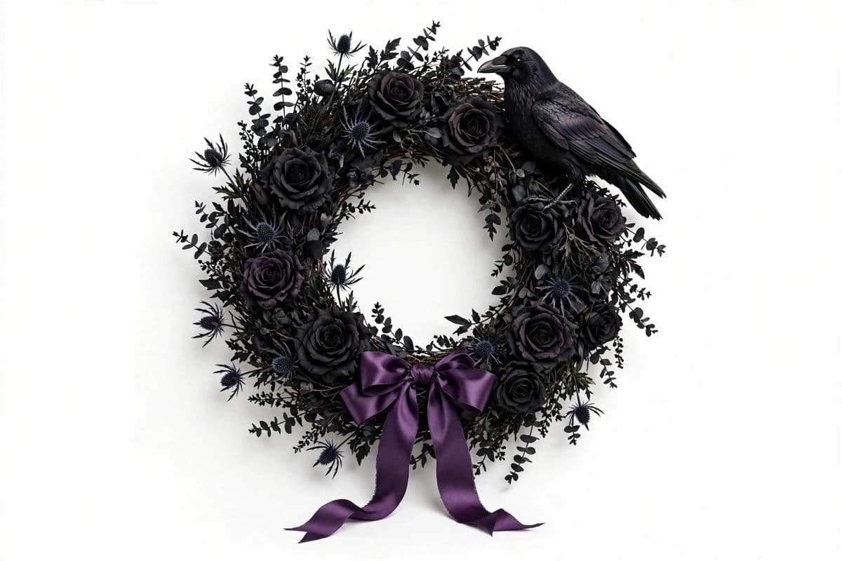 MidnightCrow Halloween Wreath 24″ — product photo