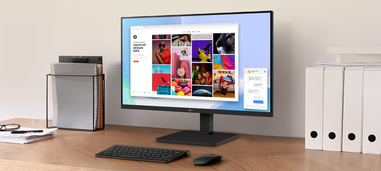 27 inch monitor on a desk showing a landscape